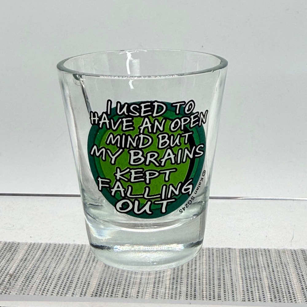 Kalan Funny Shot‎ Glass Open Mind Brains Falling Out SG245 Clear Novelty Barware